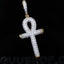 Iced 18K Yellow Gold-Plated Iced AAA CZ 18mm Ankh Gold-Plated And Silver Pendant & Cuban Link Chain