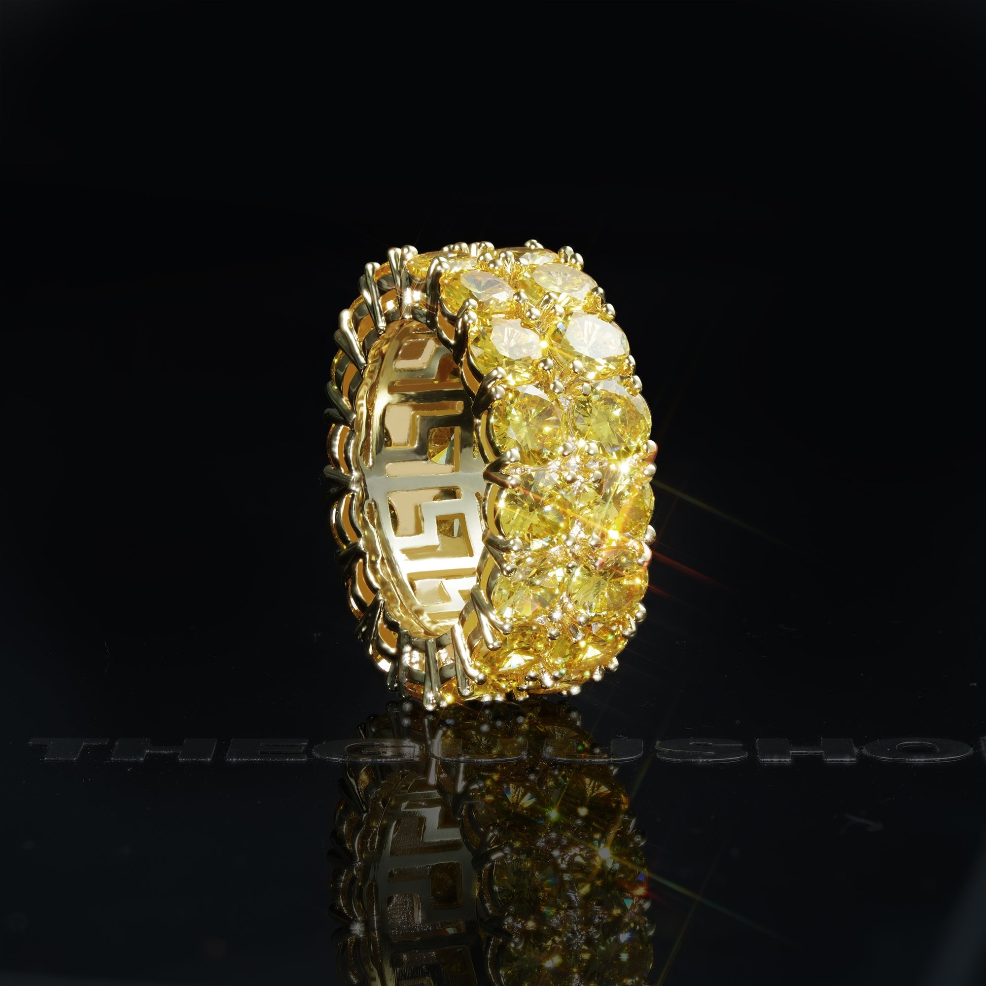 9mm  Iced 18K Yellow Gold-Plated AAA CZ Iced  Double Row Ring