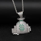 18K Yellow Gold-Plated Micro-inlay AAA CZ Dollar Money Bag Pendant