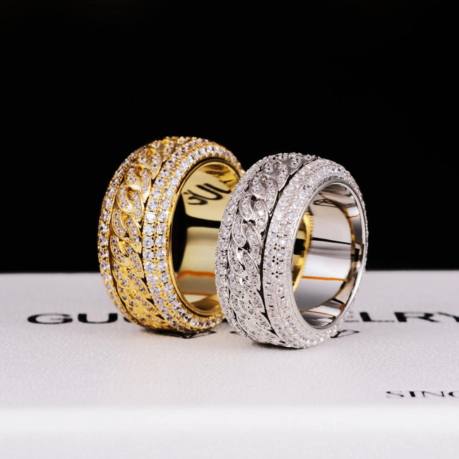 Rotatable 5-Layer Iced Cuban Ring Hover Image