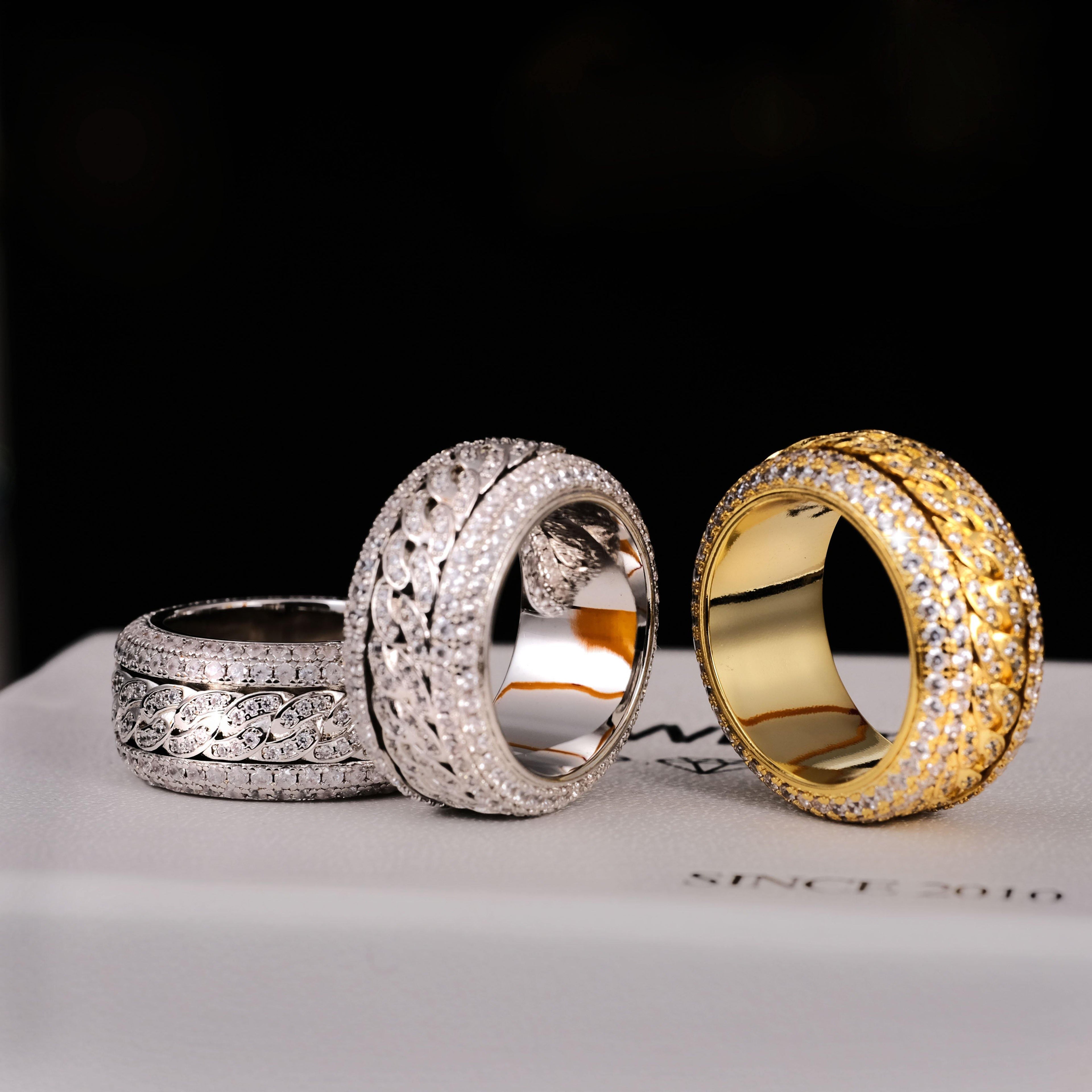 Rotatable 5-Layer Iced Cuban Ring