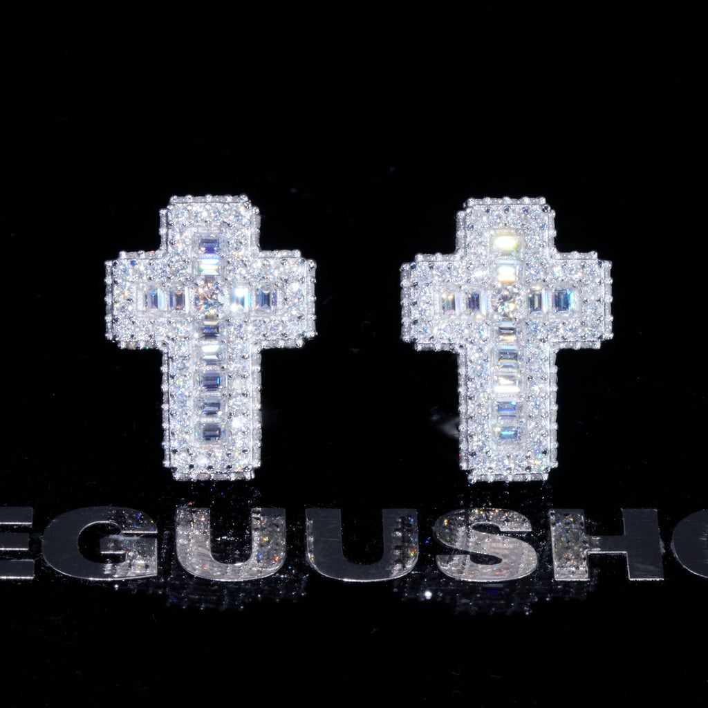 VVS1 Moissanite Baguette Cross Earrings