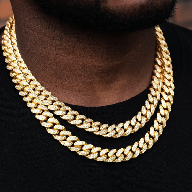 12mm Diamond Cuban Chain in 18K Gold Hover Image