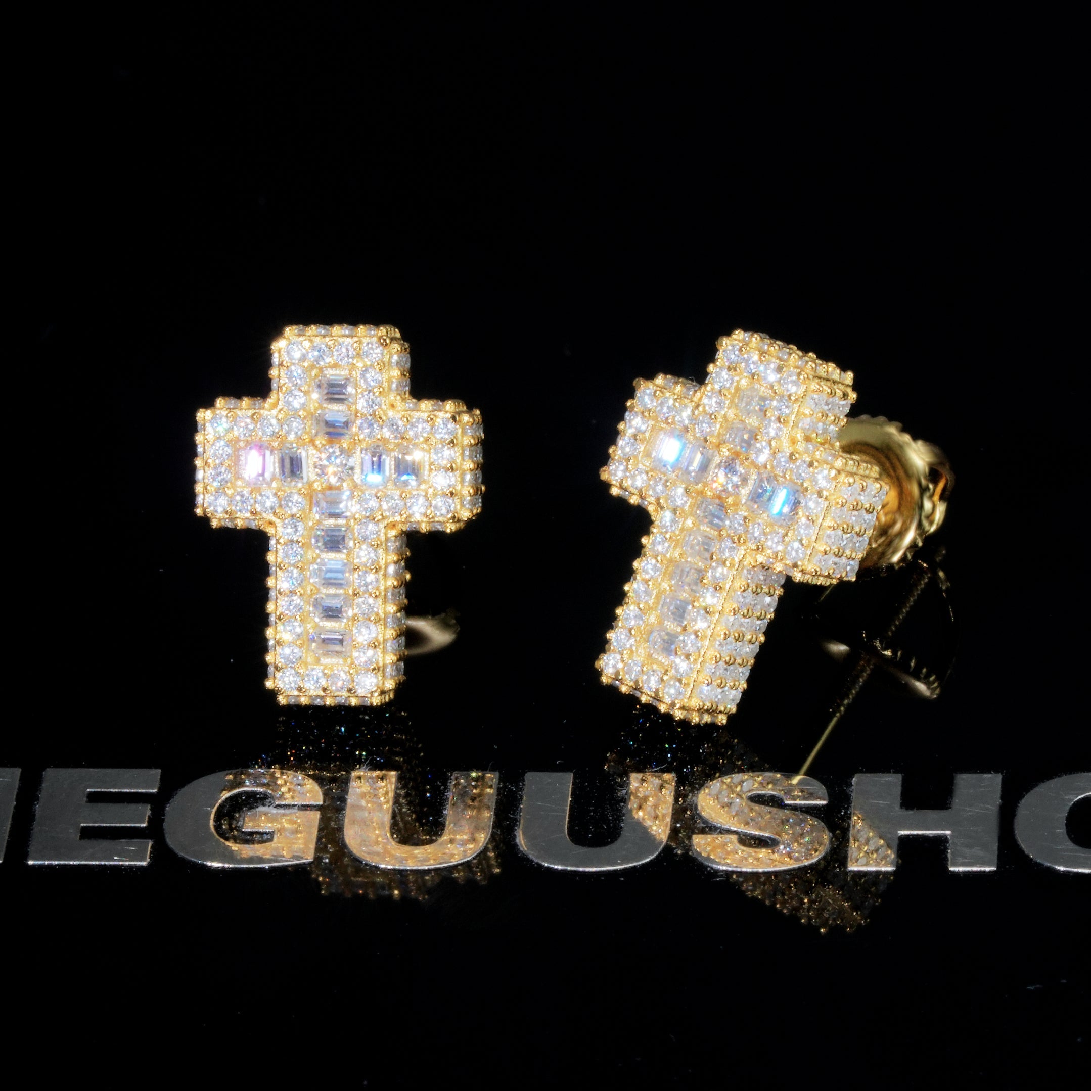 VVS1 Moissanite Baguette Cross Earrings