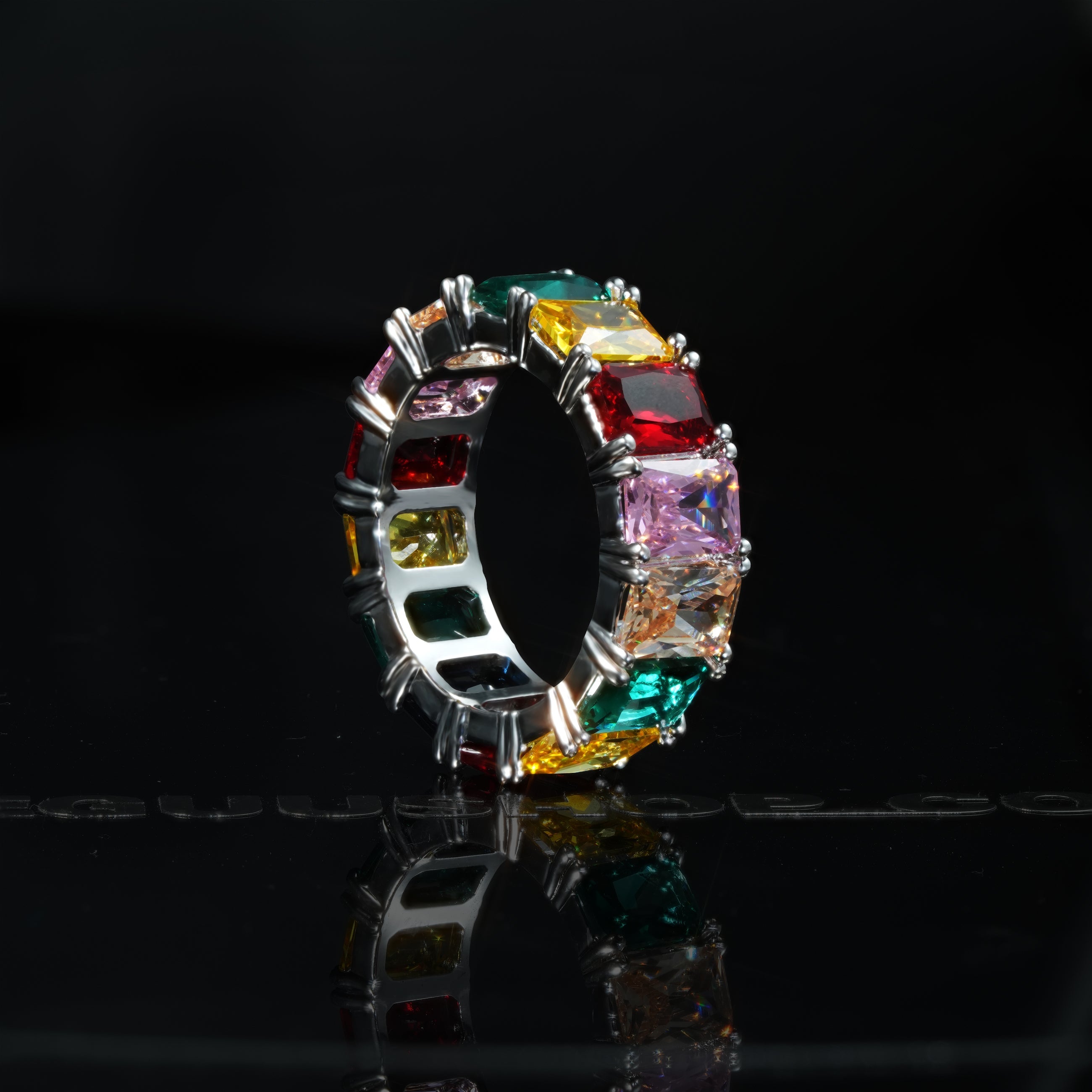 LIMITED STOCK!Gold-Plated  Micro-inlay CZ Rainbow Ring