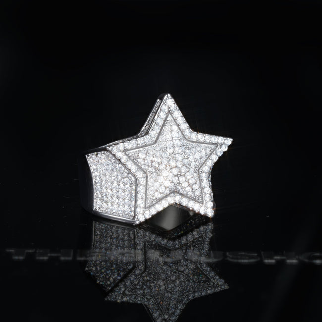 18k Solid Gold-Plated Micro-inlay Rhinestone Pentagram Hip Hop Ring Main Image
