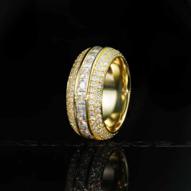 Iced  AAA CZ  18K Yellow Gold-Plated  Five Rows  Hollow Ring Hover Image