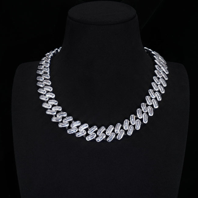 15mm 18K White/Gold-Plated BlingBling Baguette Iced Cuban Chain Hover Image