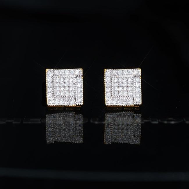 Iced Gold-Plated CZ  Two-tone Square Ring Ladder Hip Hop Stud Earring Main Image