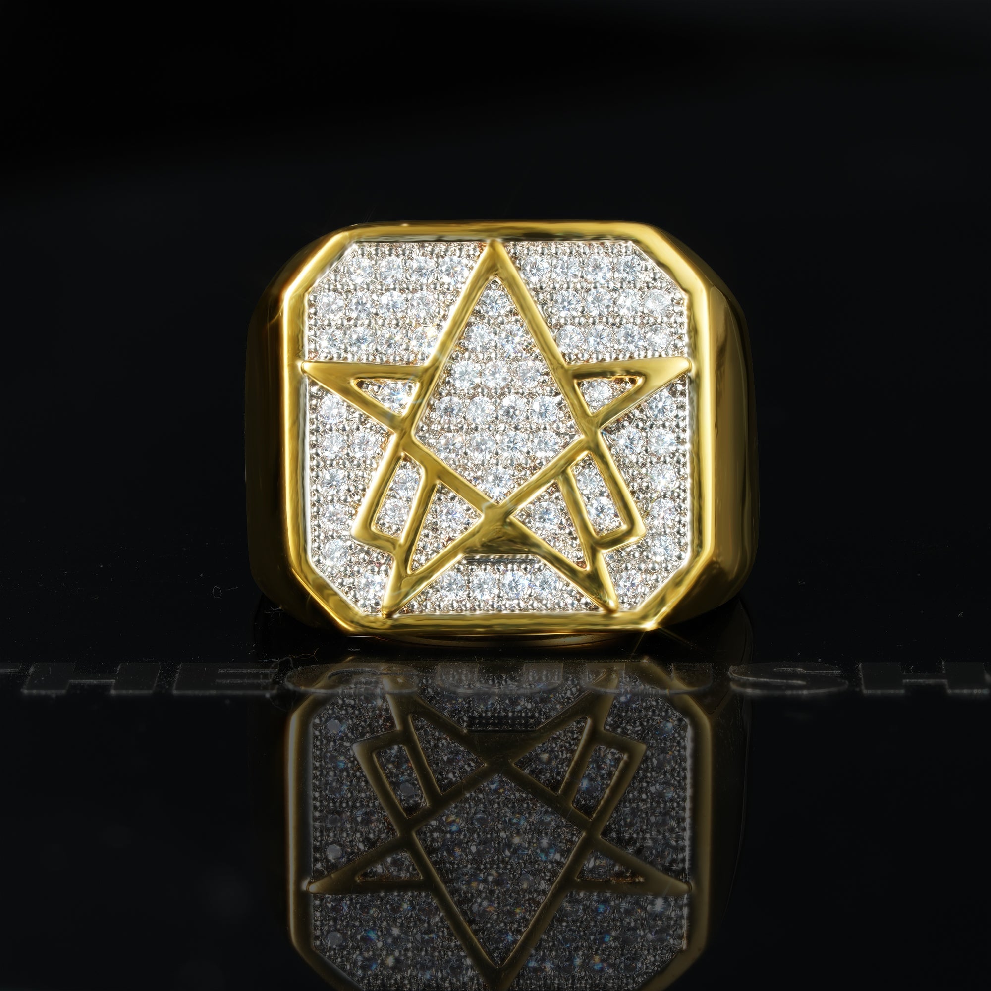 Iced Gold-Plated  CZ  Geometry Hip Hop Ring