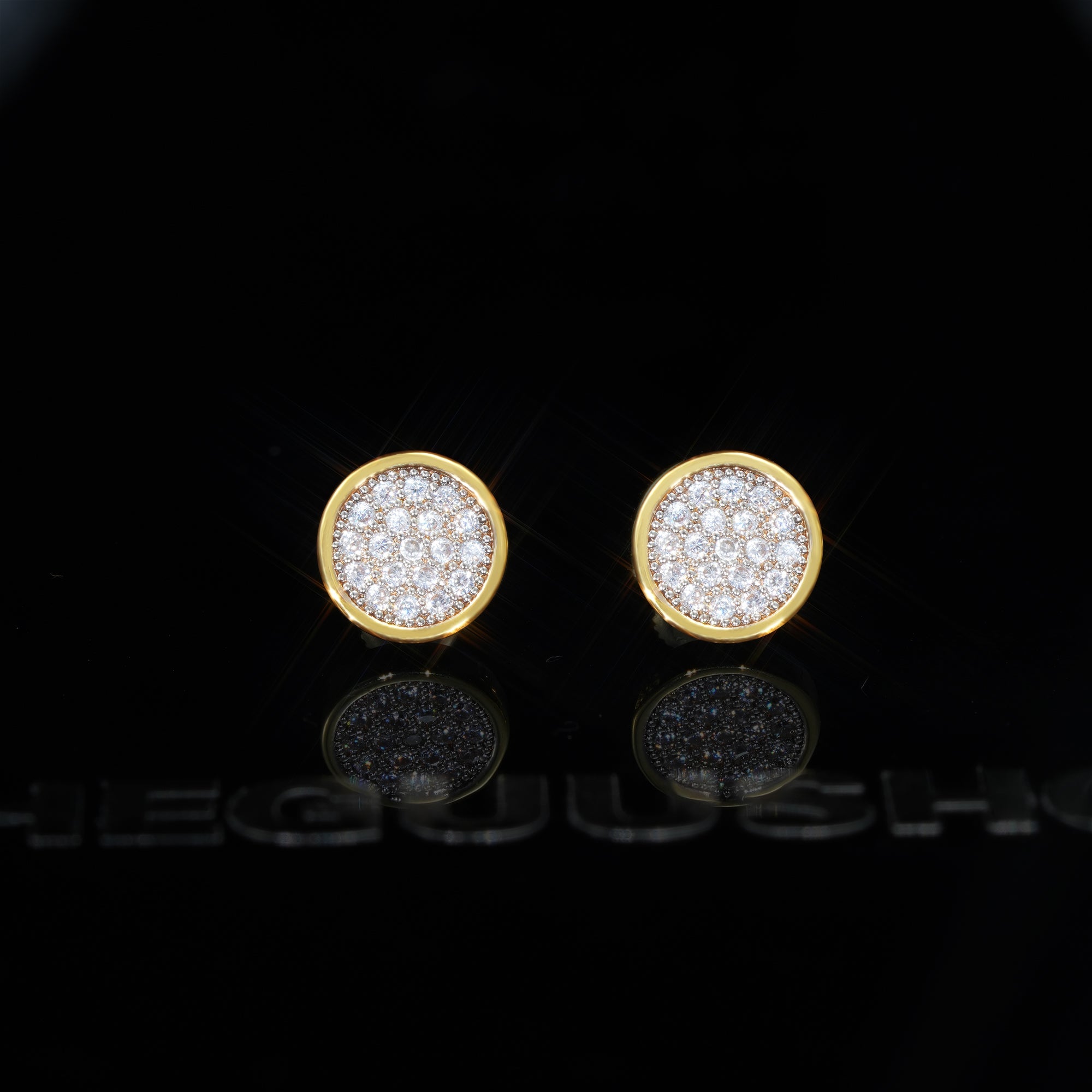 Gold-Plated Micro-inlay CZ  Round Stud Earring
