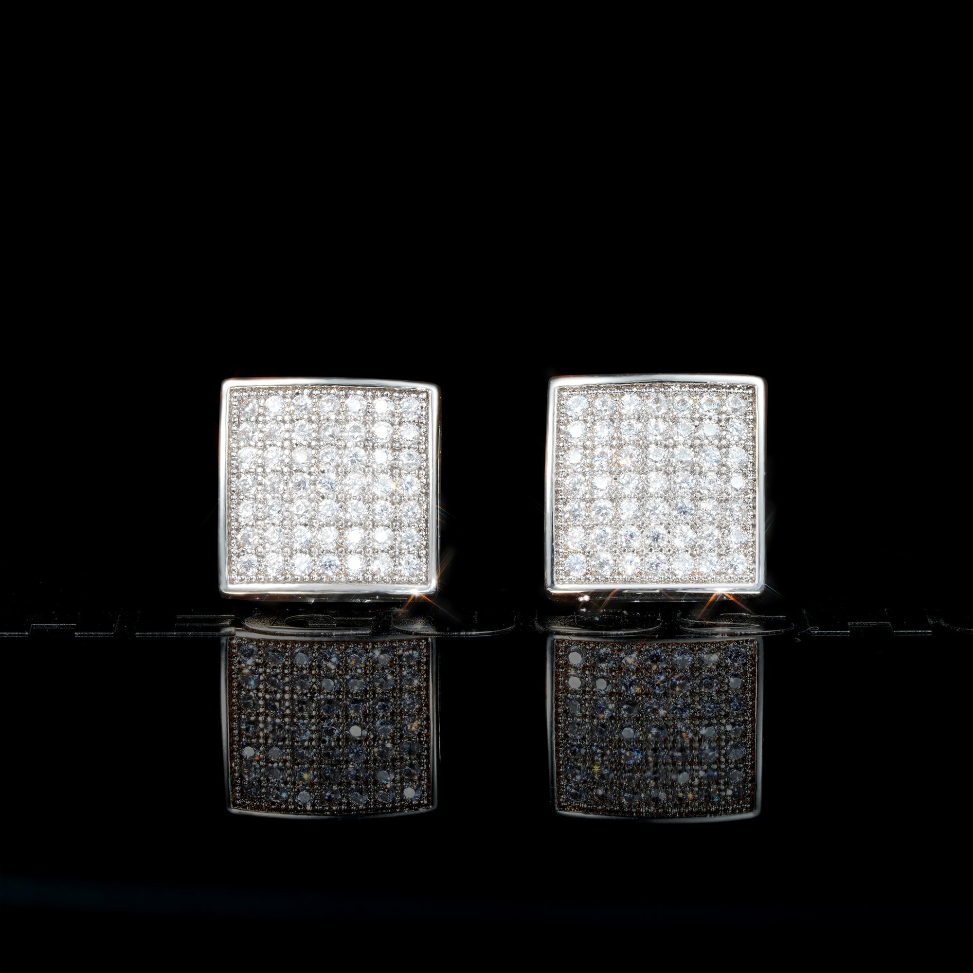 7mm Iced Two-tone Square  CZ  Gold-Plated  Stud Earring