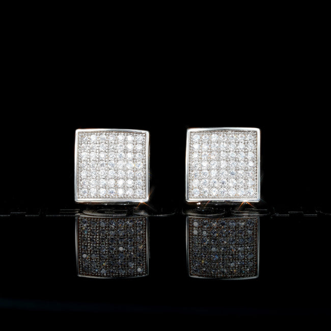 7mm Iced Two-tone Square  CZ  Gold-Plated  Stud Earring Main Image