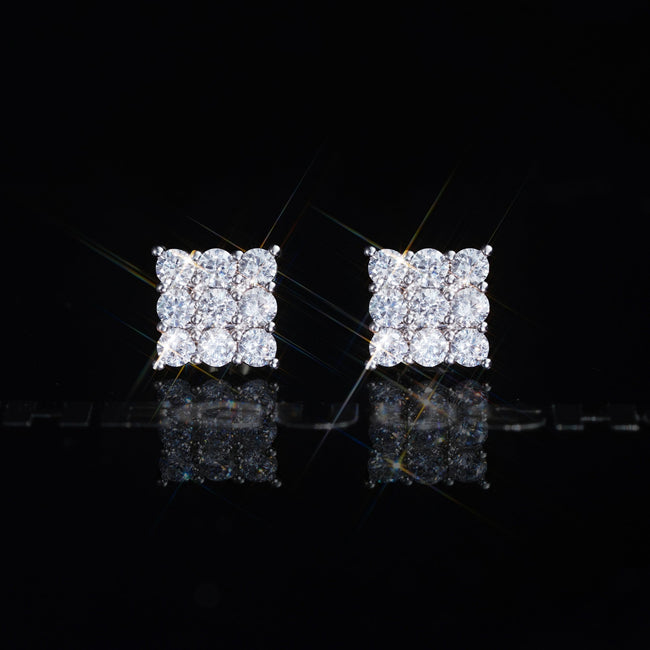 8mm BlingBling Iced  CZ  Square Hip Hop Stud Earring Main Image