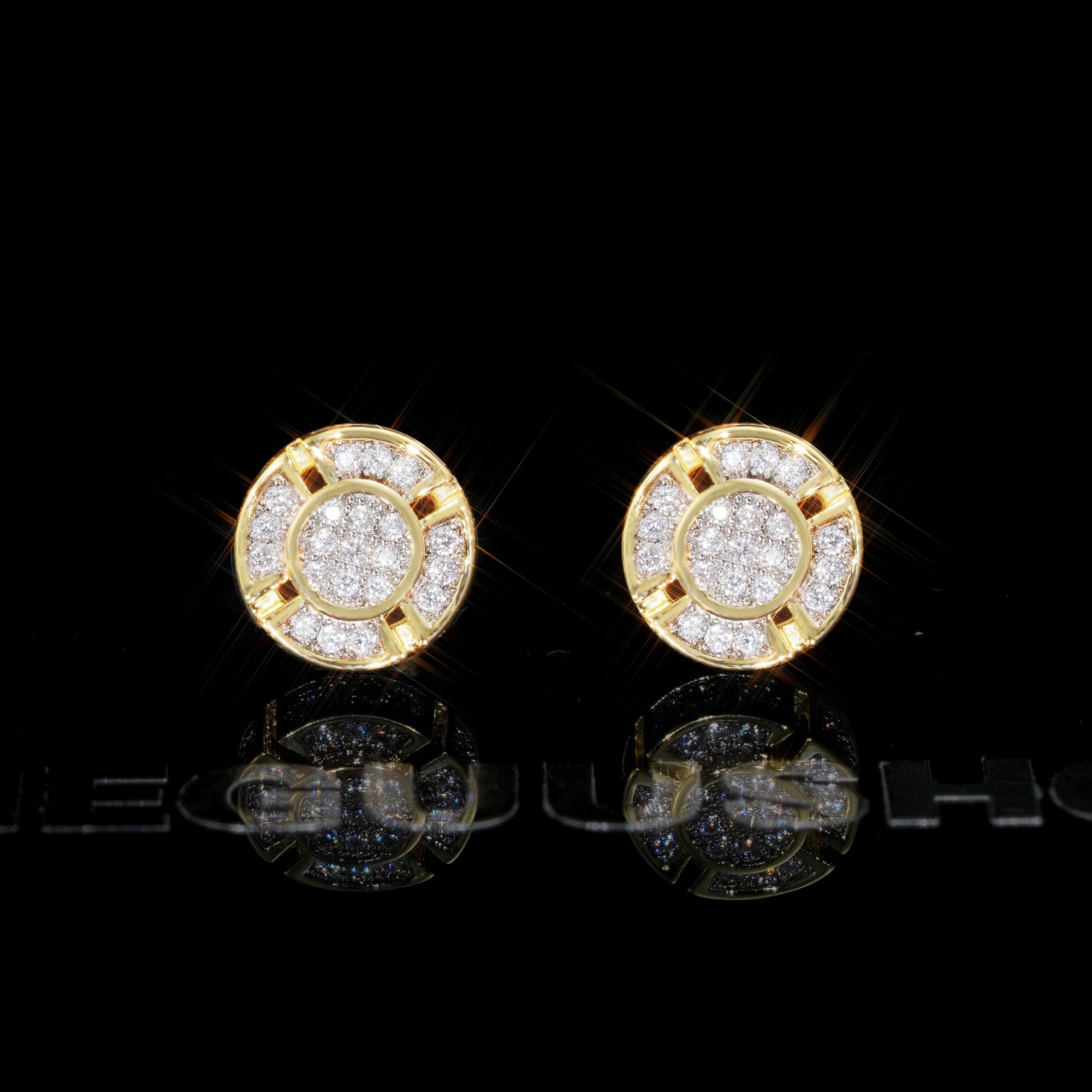 Iced  Yellow Gold-Plated CZ Hiphop Earrings (8mm)