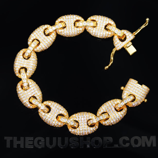 12mm  Iced Gold-Plated CZ  Cuban Link  Bracelet Hover Image