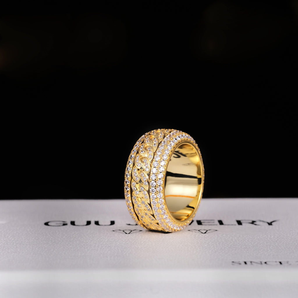 Rotatable 5-Layer Iced Cuban Ring