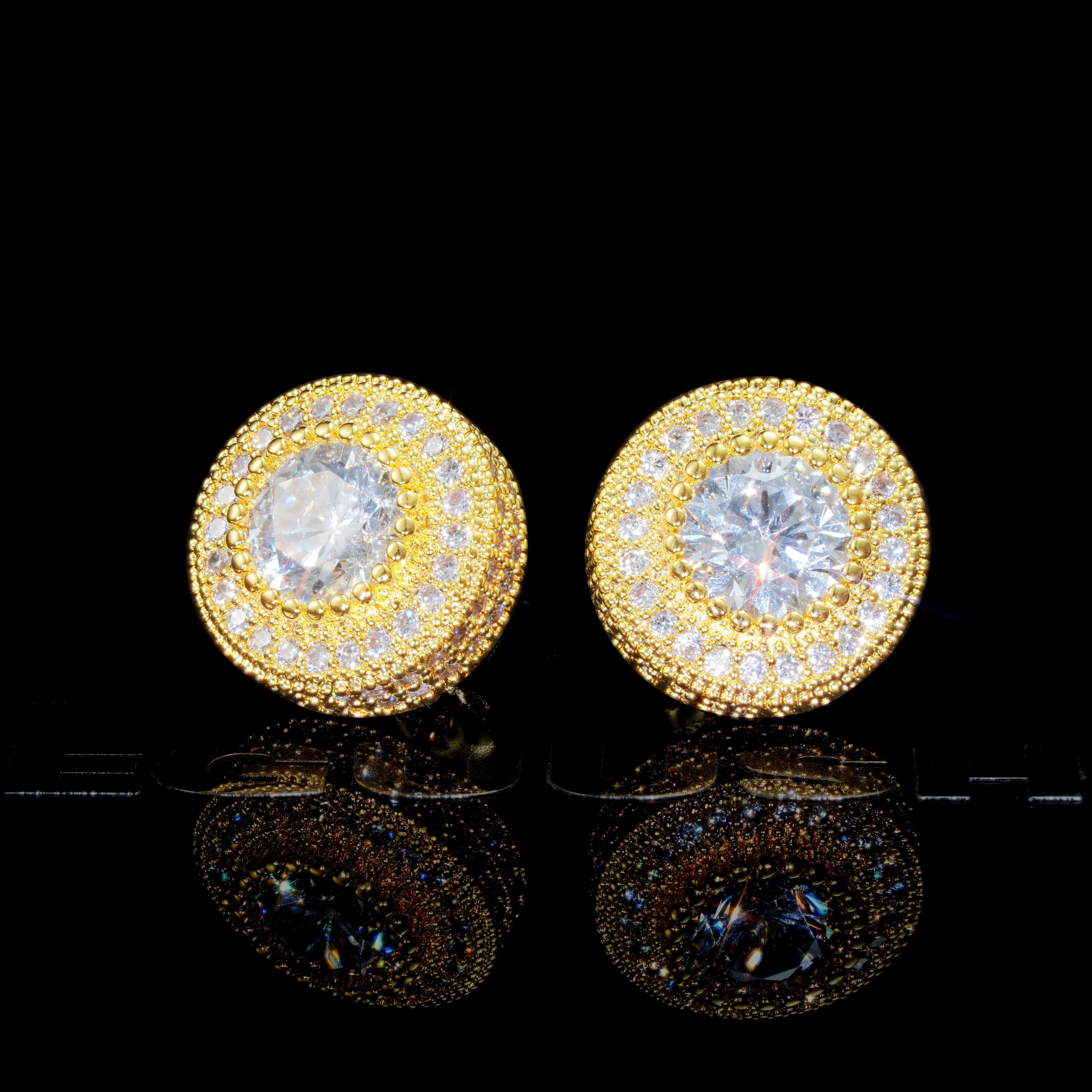 Gold Plated Iced Round Shape 12mm Hip Hop Earrings