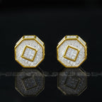 Two-tone Iced  Yellow Gold-Plated  CZ Earrings (12mm)