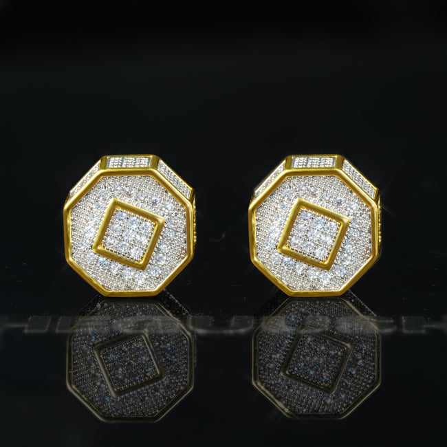 Two-tone Iced  Yellow Gold-Plated  CZ Earrings (12mm) Main Image