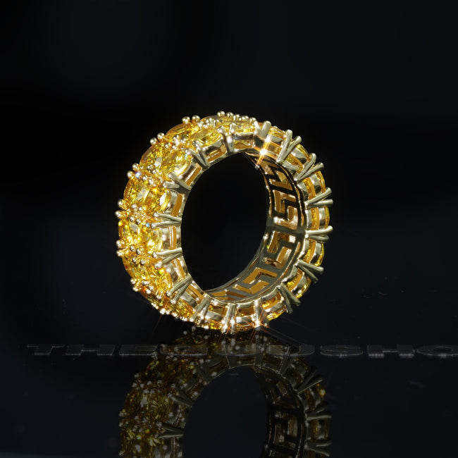 9mm  Iced 18K Yellow Gold-Plated AAA CZ Iced  Double Row Ring Hover Image