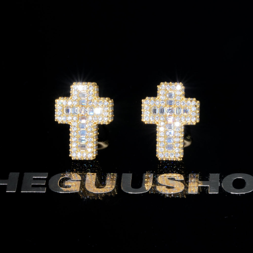 VVS1 Moissanite Baguette Cross Earrings