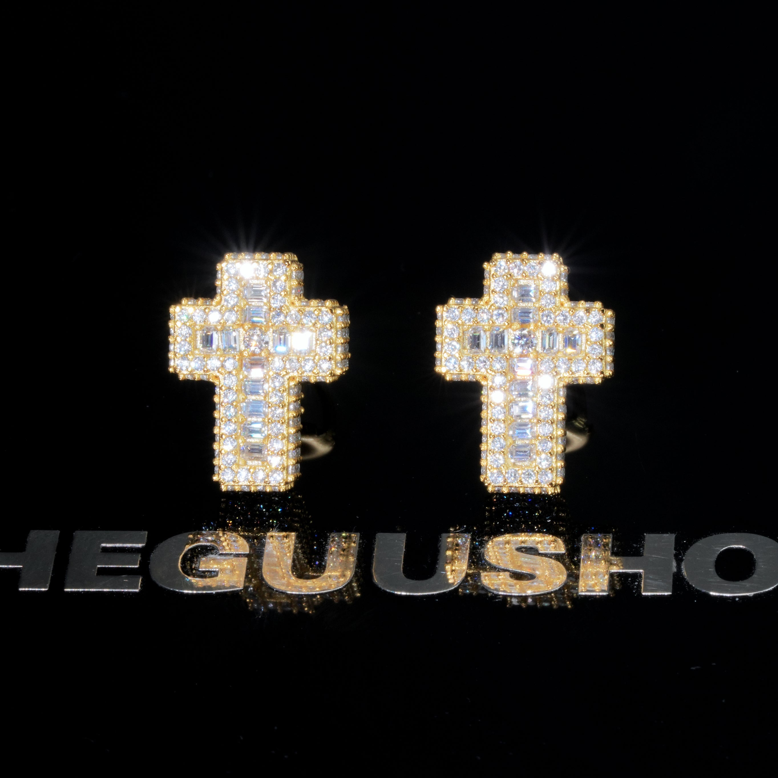 VVS1 Moissanite Baguette Cross Earrings