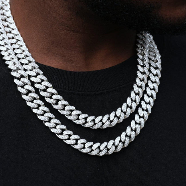 12mm Diamond Cuban Chain in White Gold Hover Image