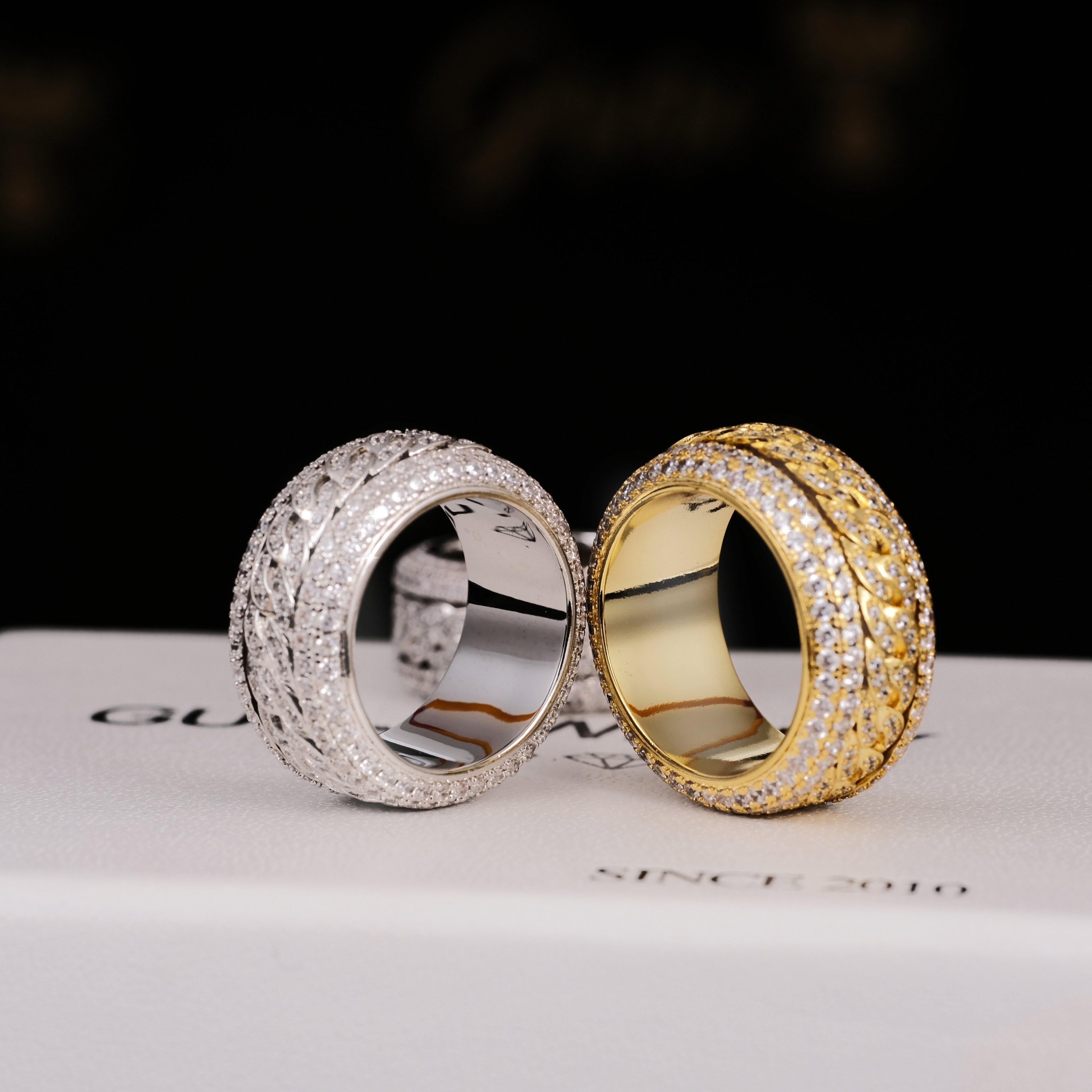Rotatable 5-Layer Iced Cuban Ring