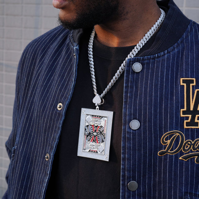 Iced Solid Large Royal King Poker Necklace Hover Image