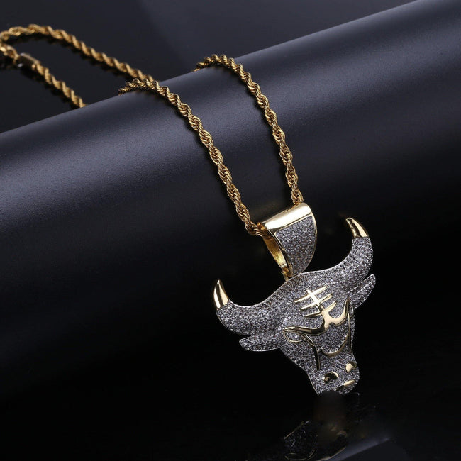 18K Gold-Plated Micro-inlay AAA CZ Bull Head Pendant Main Image