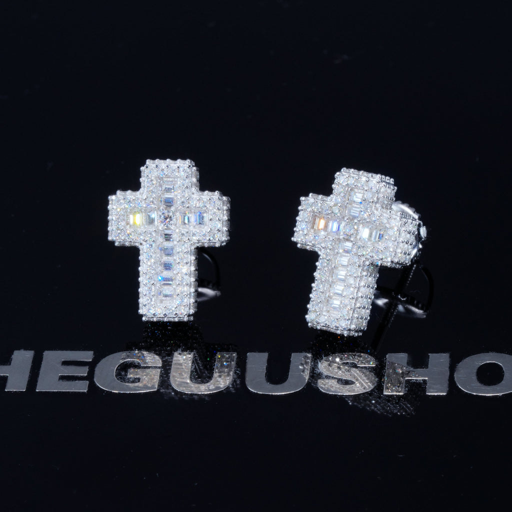 VVS1 Moissanite Baguette Cross Earrings