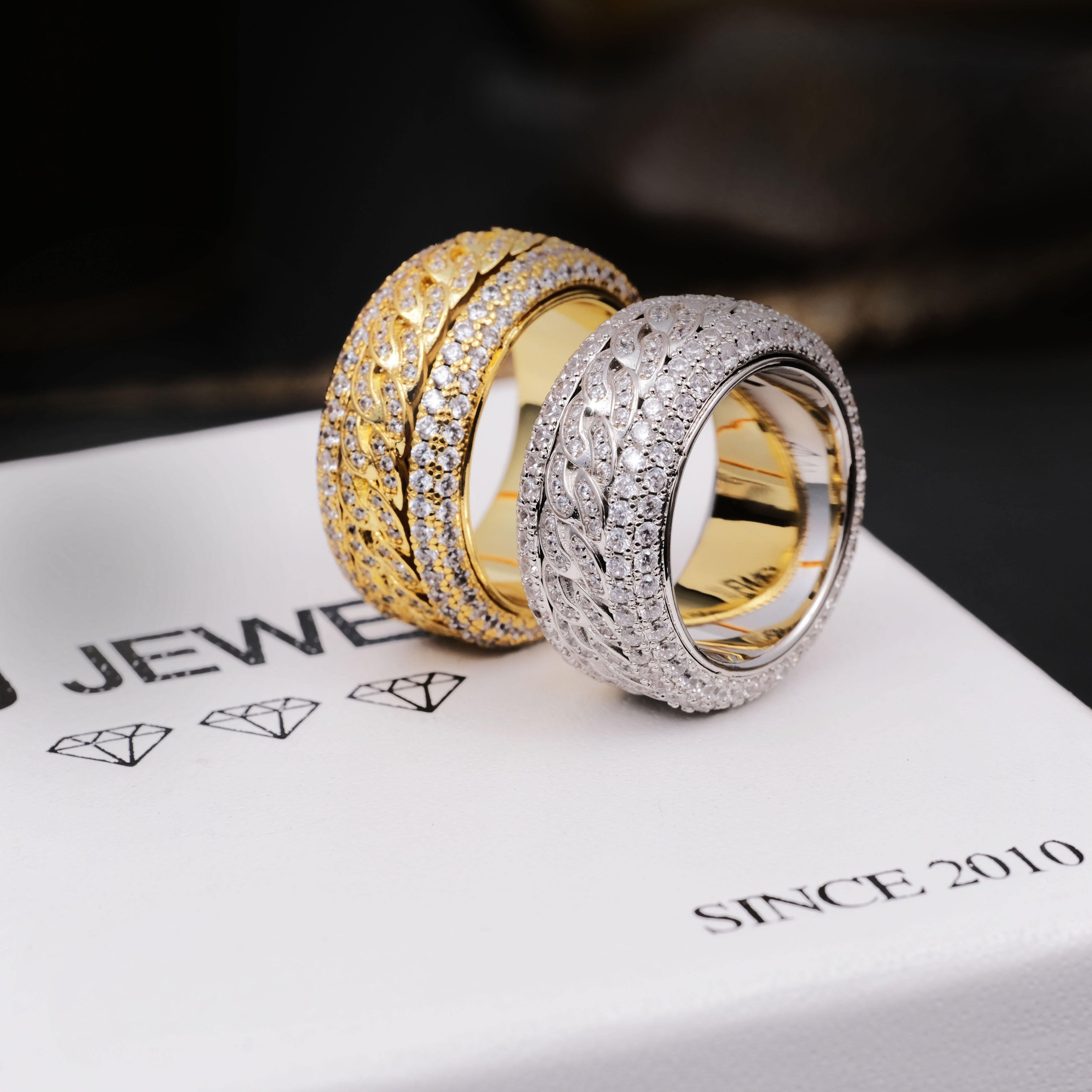 Rotatable 5-Layer Iced Cuban Ring