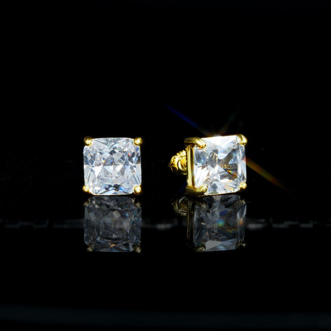 9mm  Hip Hop Gold-Plated Iced  CZ   Square Stud Earring Hover Image