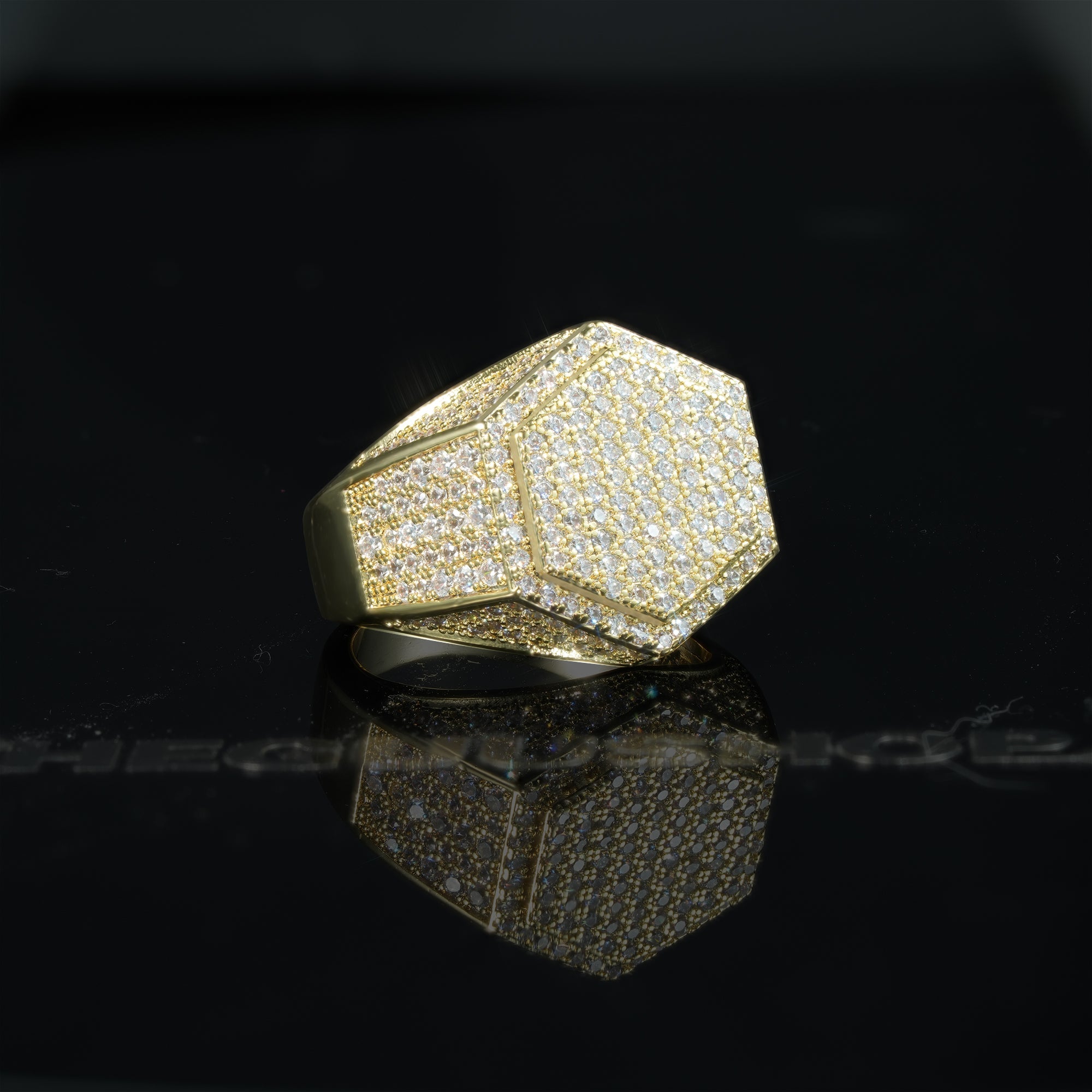 LIMITED STOCK! Micro-inlay CZ Hexagon Gold-Plated Ring