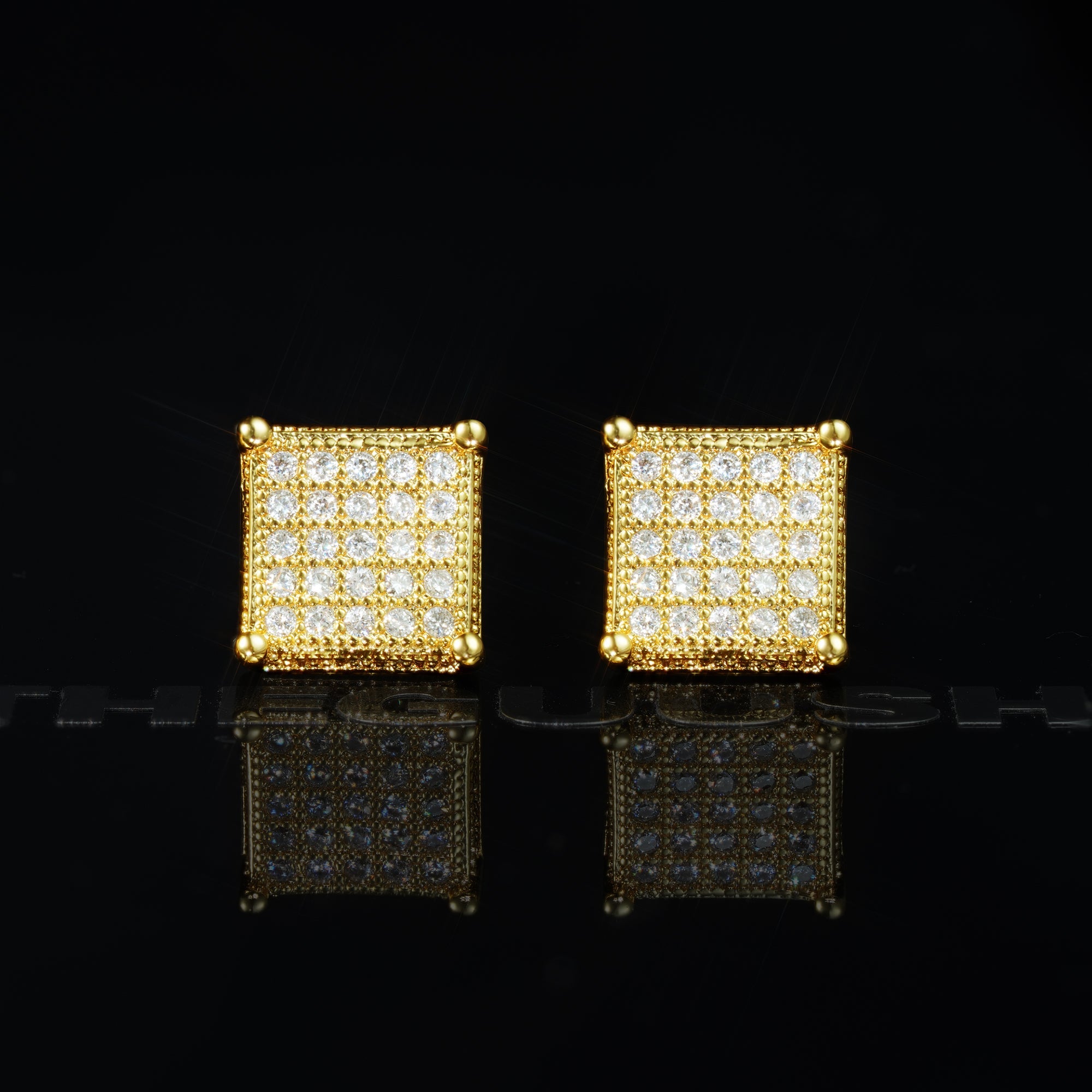 Gold-Plated CZ Copper  Square Stud Earring
