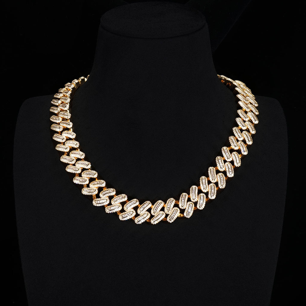 15mm 18K White/Gold-Plated BlingBling Baguette Iced Cuban Chain