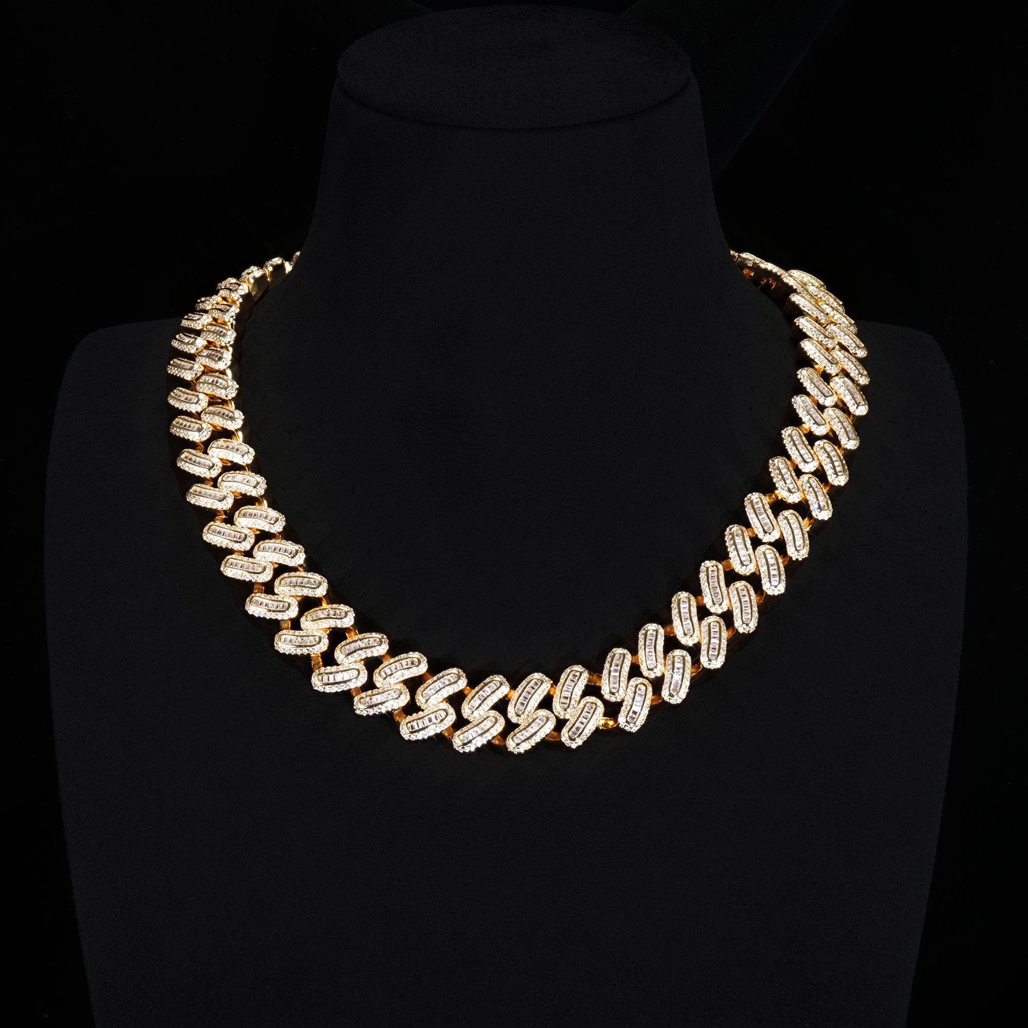 15mm 18K White/Gold-Plated BlingBling Baguette Iced Cuban Chain