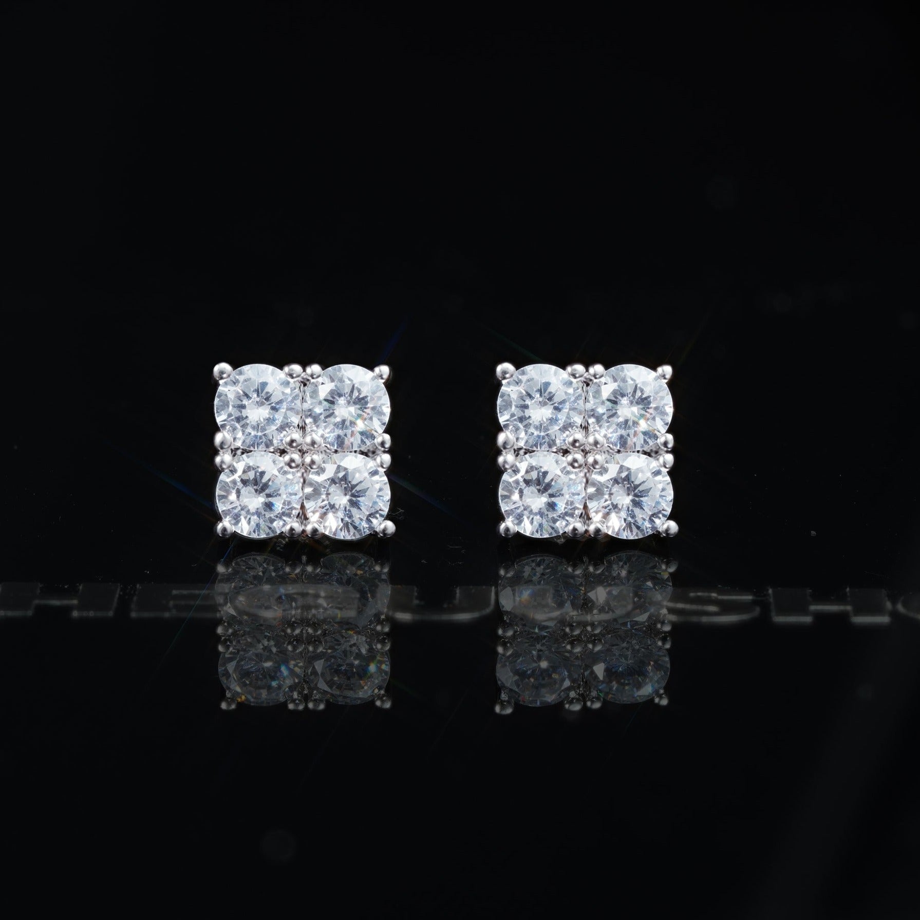 8mm  Iced  CZ   BlingBling Hip Hop Square Wind Hip Hop Stud Earring