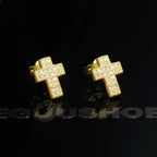 Gold-Plated CZ Cross Hip Hop Stud Earring
