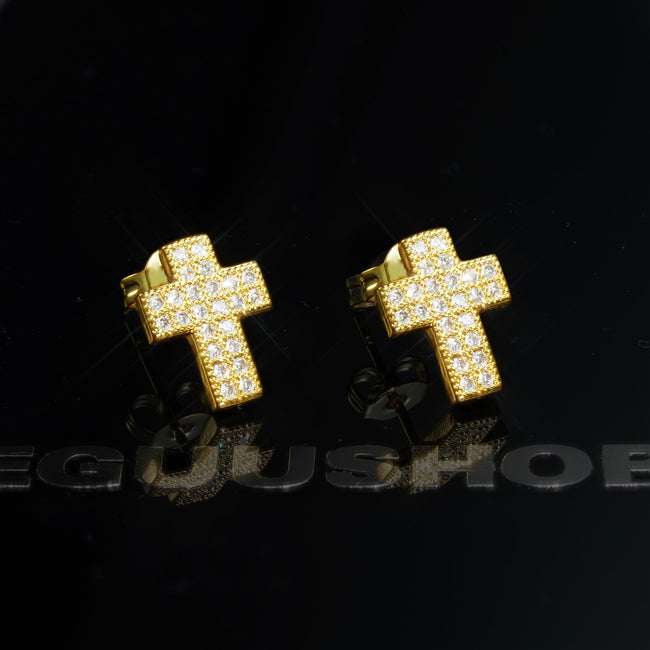 Gold-Plated CZ Cross Hip Hop Stud Earring Main Image