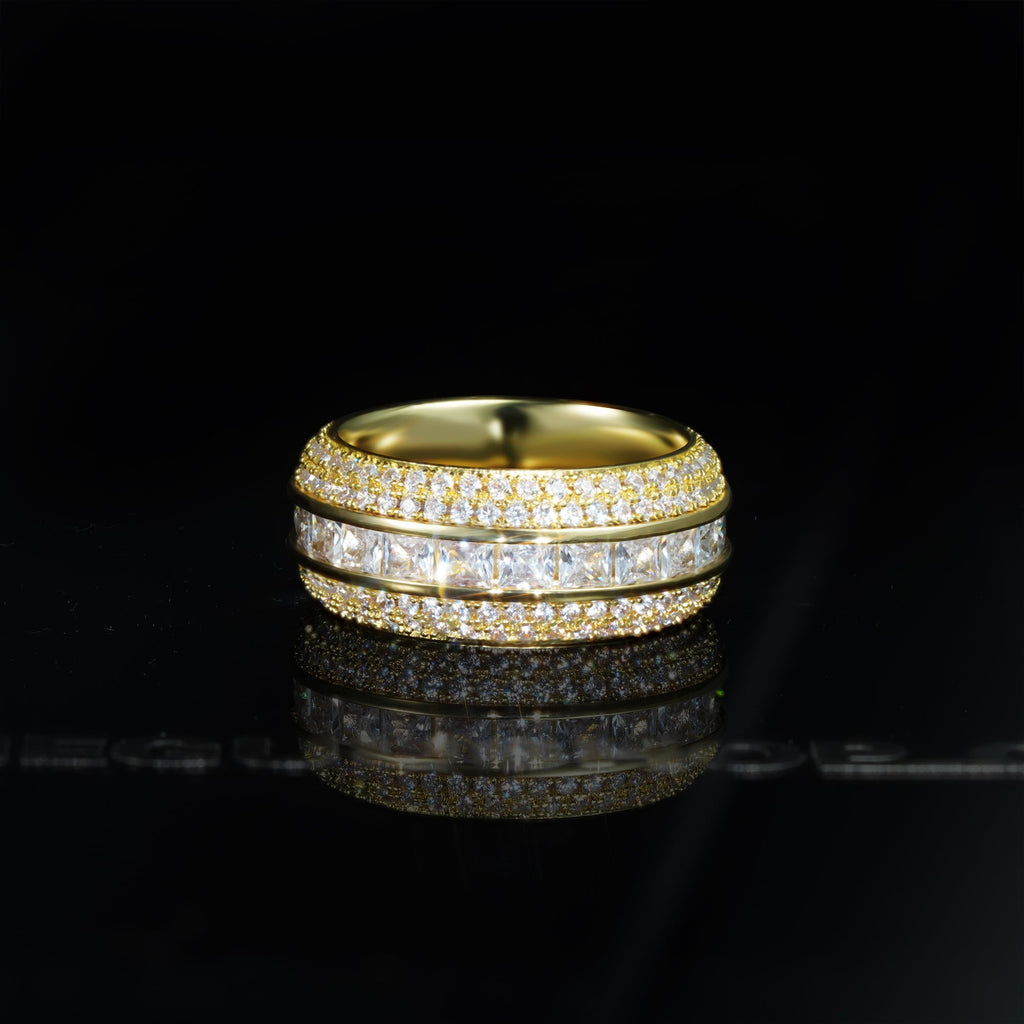 Iced  AAA CZ  18K Yellow Gold-Plated  Five Rows  Hollow Ring