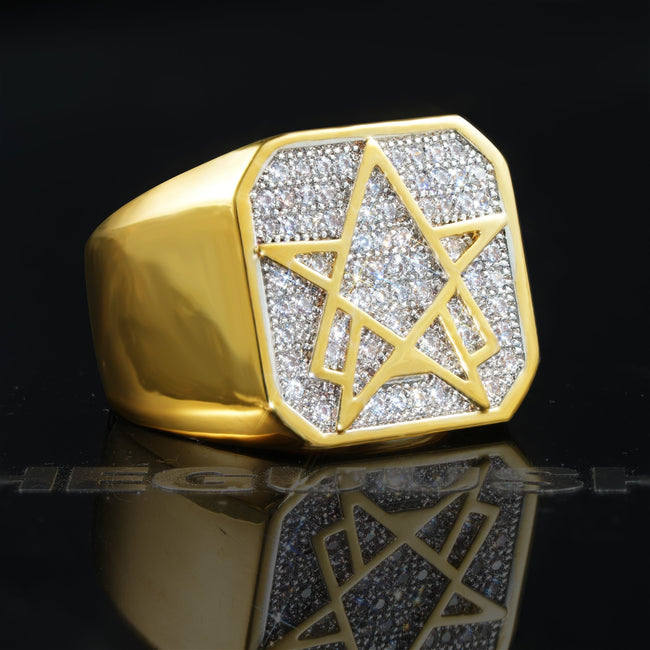 Iced Gold-Plated  CZ  Geometry Hip Hop Ring Main Image