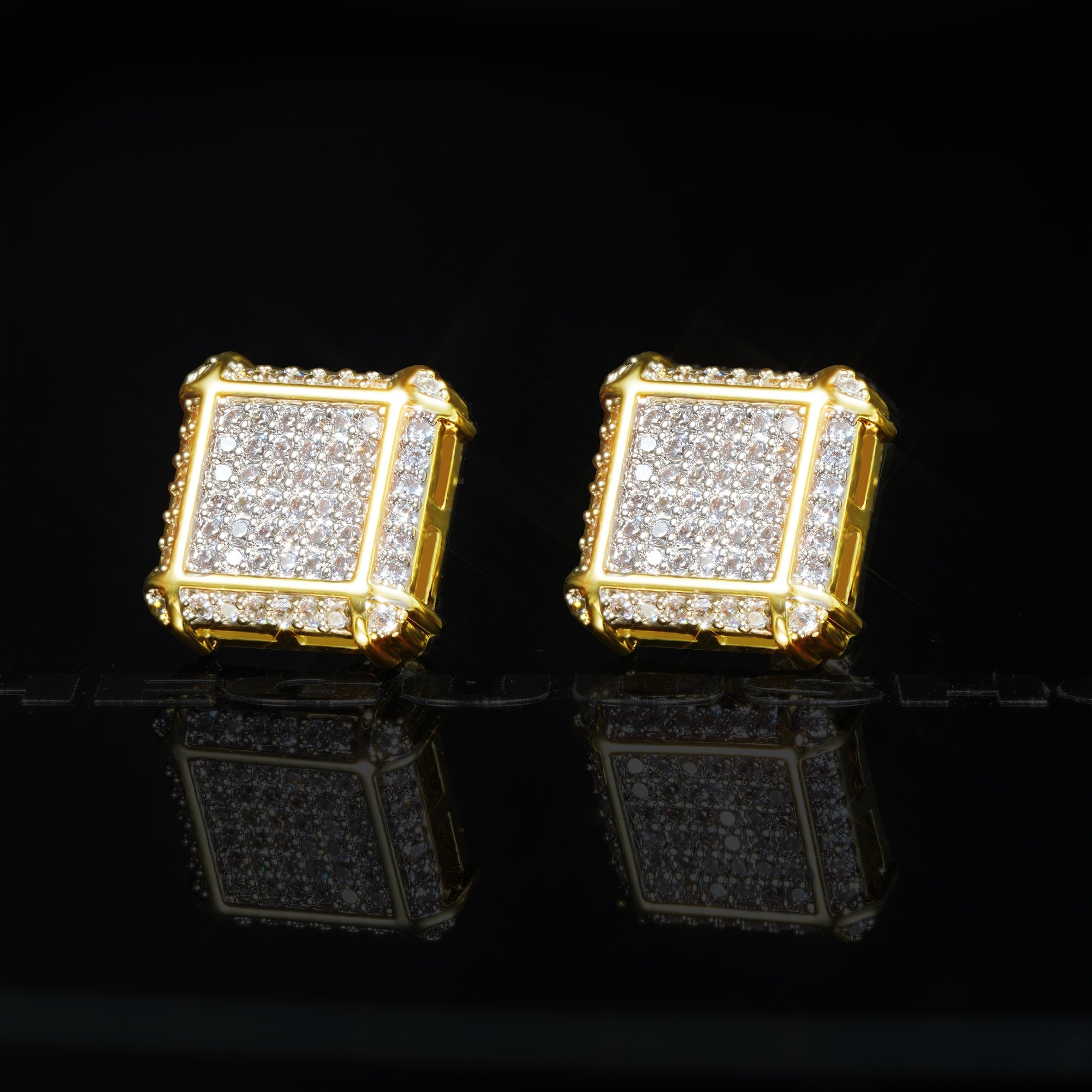 Iced Hip Hop  CZ Gold-Plated  Square Punk Stud Earring 11mm