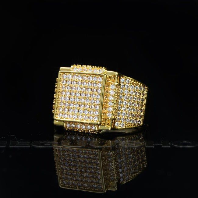 18k White & Yellow Gold-Plated CZ Hip Hop Ring Hover Image