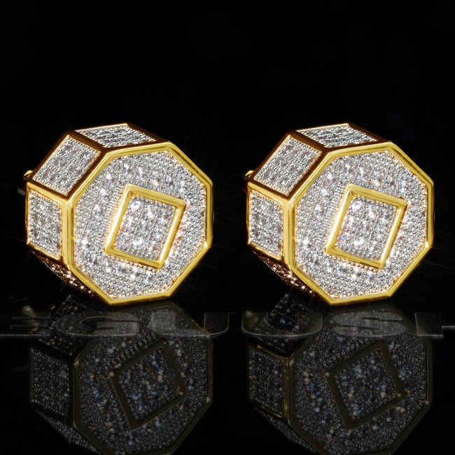 Two-tone Iced  Yellow Gold-Plated  CZ Earrings (12mm) Hover Image