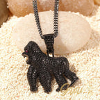 Iced AAA CZ Gorilla Pendant In 18K Yellow Gold-Plated