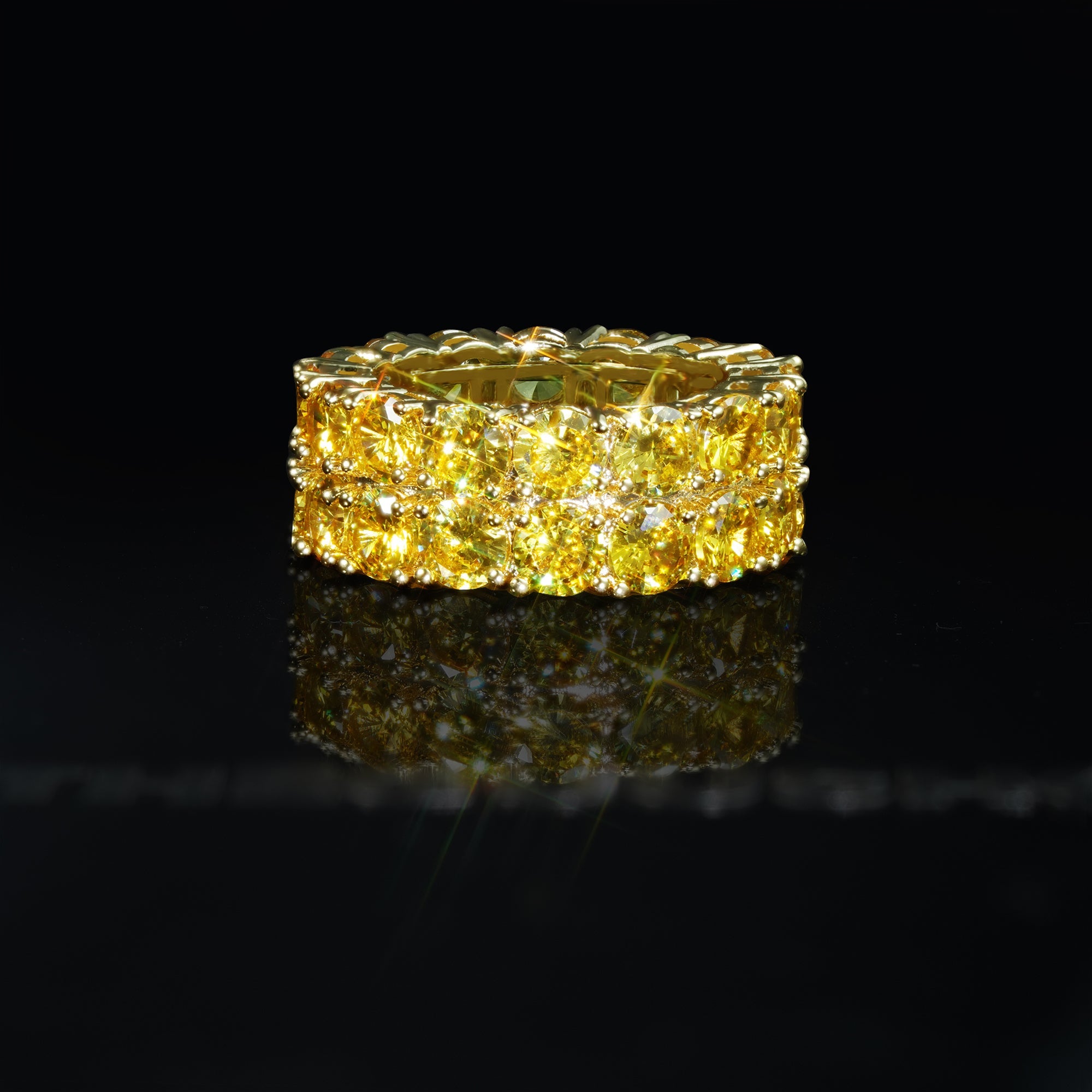 9mm  Iced 18K Yellow Gold-Plated AAA CZ Iced  Double Row Ring