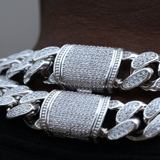 19mm Box Clasp Iced Cuban Link Chain in White Gold Main Image
