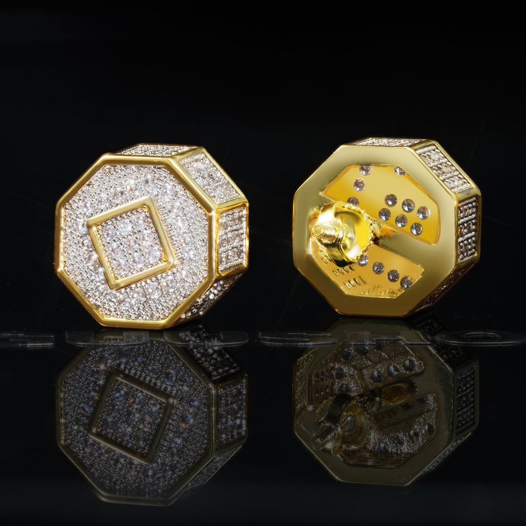 Two-tone Iced  Yellow Gold-Plated  CZ Earrings (12mm)